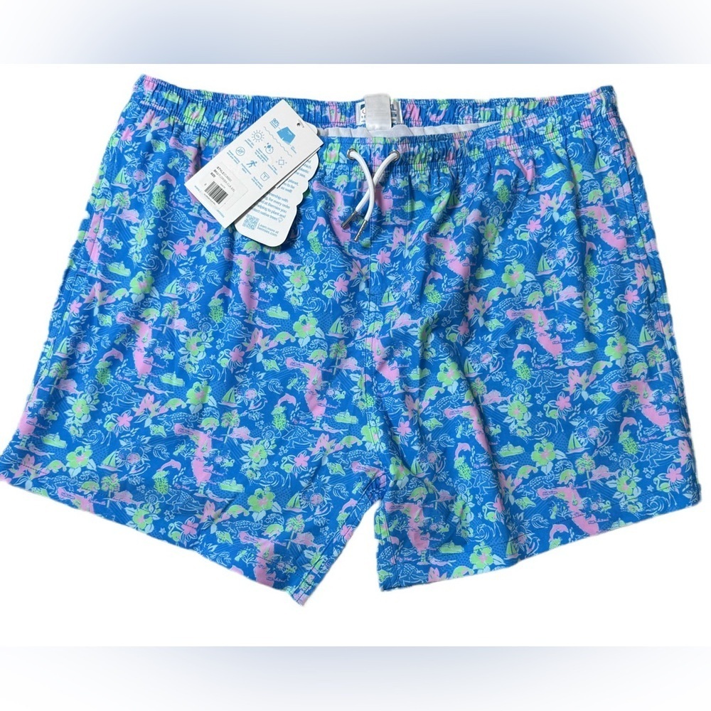 Bermies XXL Blue Tropical Swim Trunks NWT Recycled Fabric Classic Fit